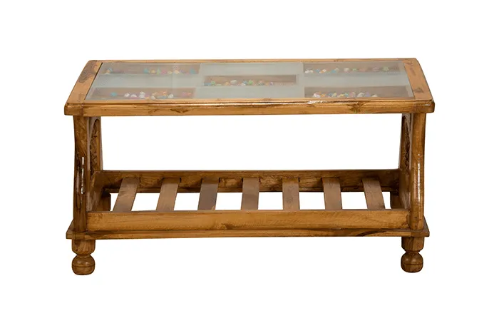 VIVDeal Glass Top Teak Center Table